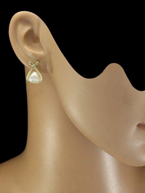Trendy Golden Heart Pearl Studs - Image 2