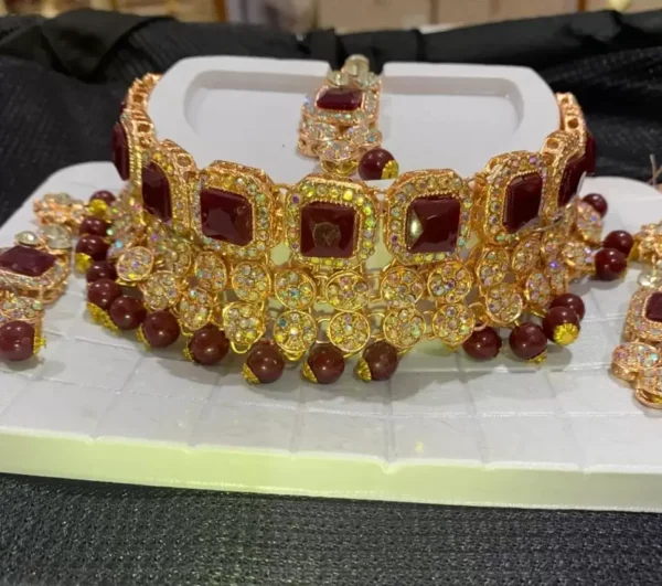 Fabric, Stone, Plastic Red, Rose Gold JewSetel